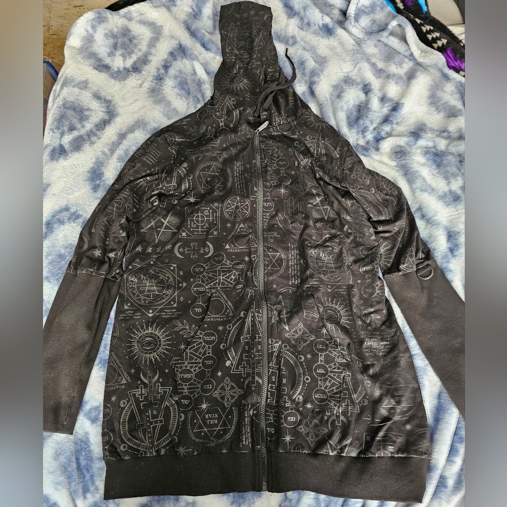 SOLD -- EUC Unholy Sabbath Longline Hoodie With Occult Symbols 4X